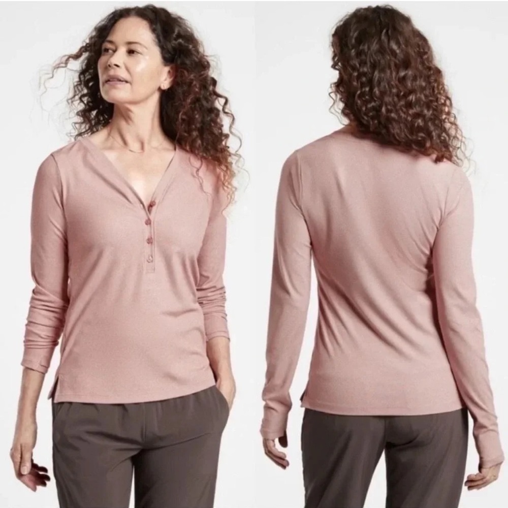 Athleta Women's Long Sleeve Uptempo Henley Top - Dusty Rose/ Palmero